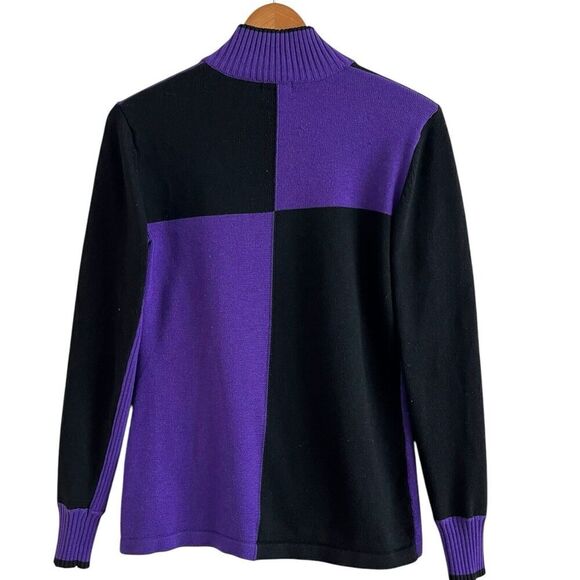 NEVE Zip Cardigan Sweater Womens M Colorblock Purple Black Wool Ski cabincore - Picture 2 of 9